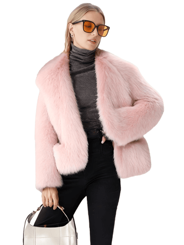 Women's Short Pink Faux Fur Coat With Big Collar and Pockets Fluffy Jacket For Women, Drestiny, pink faux fur jacket women short, short pink faux fur coat for winter, affordable pink faux fur coat short, women's short pink faux fur coat UK, pink faux fur jacket short winter, Coats, Long Sleeves, United States, USA, Canada, Australia, New Zealand, United Kingdom, XS, S, M, L, Pink, Sky Blue, White, Black, shopdrestiny.com